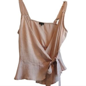 Buckle Black Size M Blush Pink‎ Satin Wrap Tank Top Adjustable Straps Tie Waist